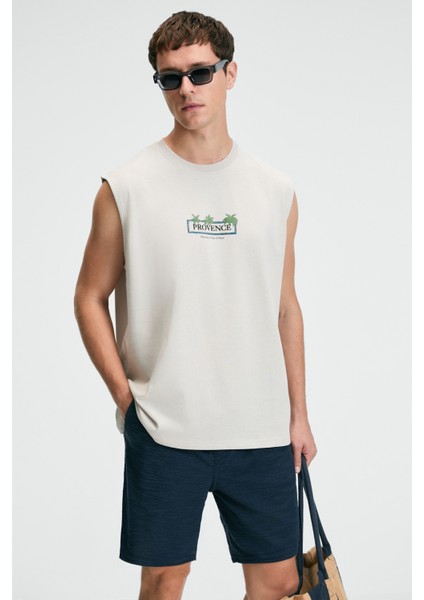 Phase Erkek Baskı Detaylı Bisiklet Yaka Oversize Fit Bej T-Shirt fiyatları