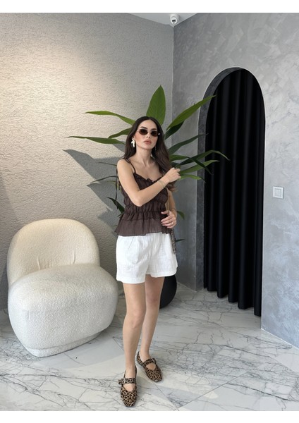 Gül Detay Omuzdan Bağlamalı Askılı Şifon Bluz modelleri