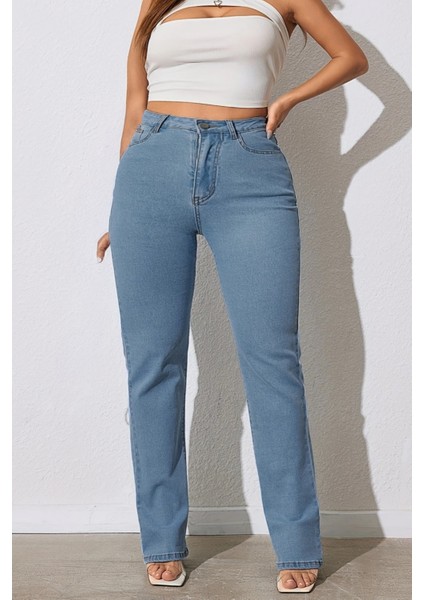 Cedy Denım - Kadın Büyük Benden Boru Paça Yüksek Bel Regular Fit Likralı Pantolon C626