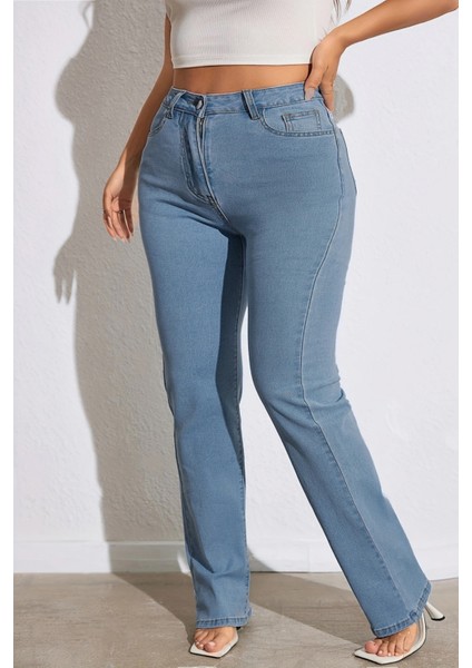 Cedy Denım - Kadın Büyük Benden Boru Paça Yüksek Bel Regular Fit Likralı Pantolon C626