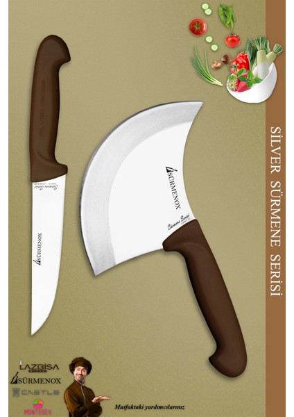 Sürmene Silver Serisi Kahve Sap Mutfak Bıçak Hilal Börek Bıçağı Pizza Pide Bıçağı 2 Li Set (SRM-023)