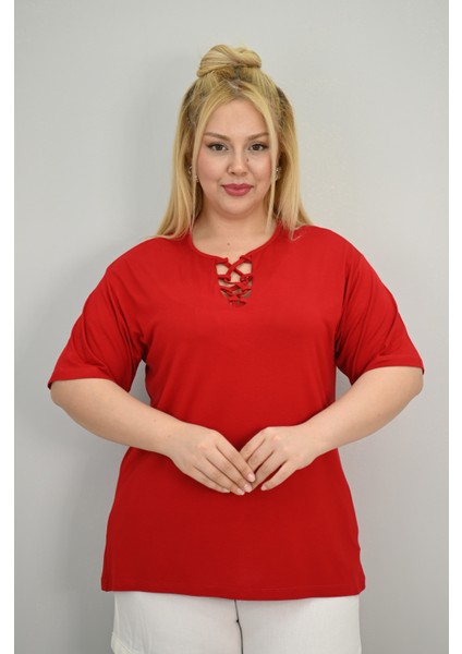 Kadın Büyük Beden Kısa Kollu Yakası Biye Detaylı Bluz 1970-25 fiyatları