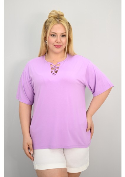 Kadın Büyük Beden Kısa Kollu Yakası Biye Detaylı Bluz 1970-25 fiyatları