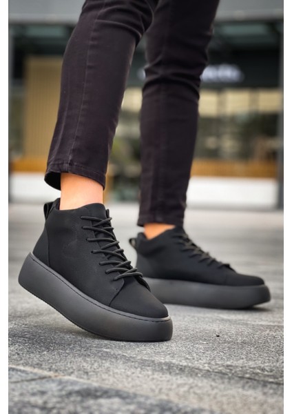 LE10 Bağcıklı Erkek Yüksek Siyah Taban Siyah Spor Bot modelleri