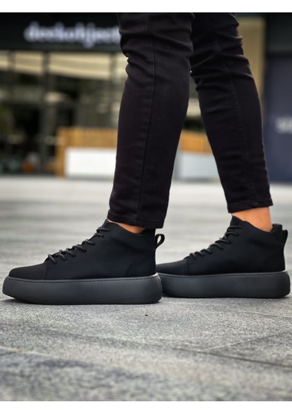 LE10 Bağcıklı Erkek Yüksek Siyah Taban Siyah Spor Bot indirimleri