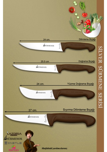 Sürmene Silver Serisi Kahve Sap Mutfak Bıçak Seti Et Ekmek Sebze Dilimleme Bıçağı 4 Lü Set (SRM-027) fiyatları