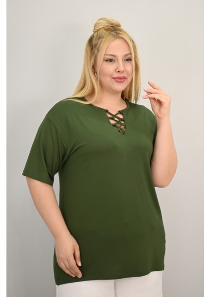 Kadın Büyük Beden Kısa Kollu Yakası Biye Detaylı Bluz 1970-25 fiyatları