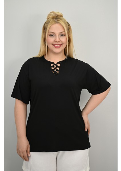Kadın Büyük Beden Kısa Kollu Yakası Biye Detaylı Bluz 1970-25 fiyatları