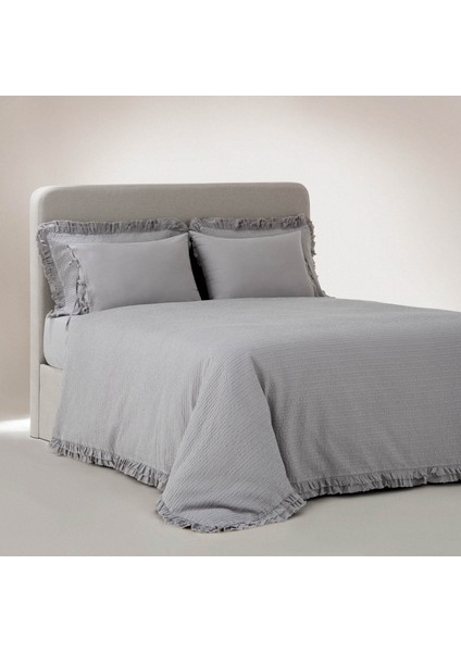 Ayda Battal Boy Nevresim Takımı %100 Organik Pamuk Dokuma Gri 240x220 cm