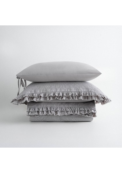 Ayda Battal Boy Nevresim Takımı %100 Organik Pamuk Dokuma Gri 240x220 cm