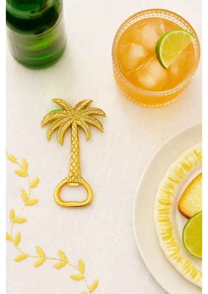 Palmiyeli Metal Şişe Açacağı – Retro Tropik Tasarım | Altın Renkli Dekoratif Açacak