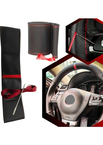 Universal Vites Körüğü Direksiyon Kılıfı Emniyet Kemer Pedi Seti Boyun Yastığı Seti Kırmızı modelleri