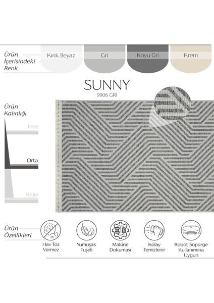Sunny Gri Krem Çizgili Bohem Bukle Halı Kolay Temizlenebilir Modern Ev Oda Salon Oturma Odası Halısı