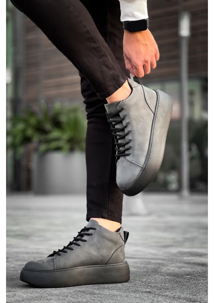 LE10 Bağcıklı Erkek Yüksek Siyah Taban Antrasit Spor Bot modelleri