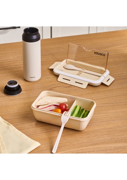 Rainbow Paslanmaz Çelik Termos 500 ml ve Fusca Lunch Box Krem