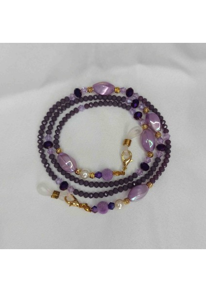 Mor Yassı Boncuk Tasarım Handmade Gözlük Ipi modelleri