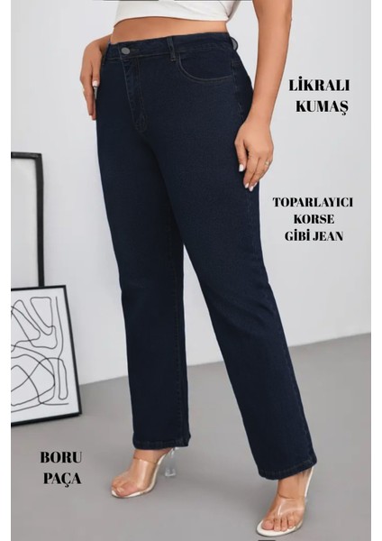 Cedy Denım - Kadın Büyük Benden Boru Paça Yüksek Bel Regular Fit Likralı Pantolon C626