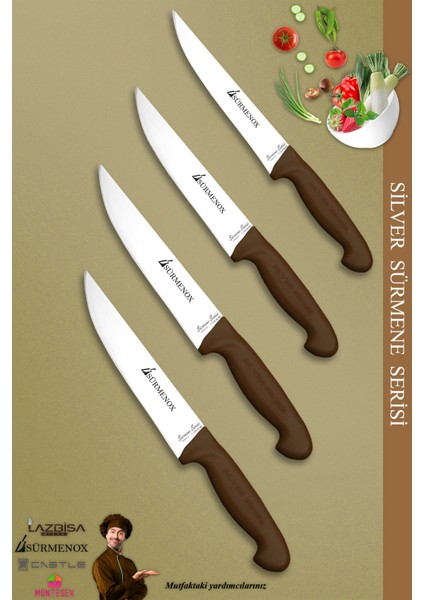 Sürmene Silver Serisi Kahve Sap Mutfak Bıçak Seti Et Ekmek Sebze Meyve Kesme Bıçağı 4 Lü (SRM-030)