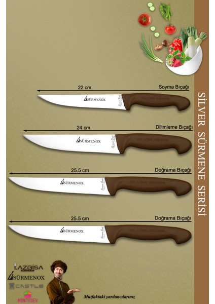 Sürmene Silver Serisi Kahve Sap Mutfak Bıçak Seti Et Ekmek Sebze Meyve Kesme Bıçağı 4 Lü (SRM-030) fiyatları
