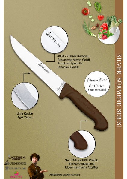 Sürmene Silver Serisi Kahve Sap Mutfak Bıçak Seti Et Ekmek Sebze Meyve Kesme Bıçağı 4 Lü (SRM-030) modelleri