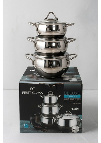 Deluxe Collection 6 Parça Paslanmaz Çelik Güveç Tencere Seti – 14-16-18 cm Cam Kapaklı