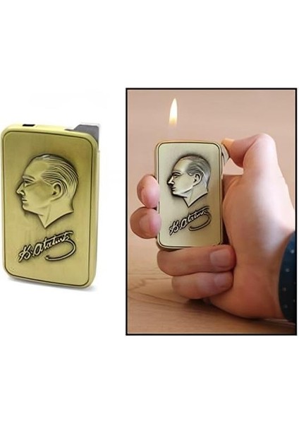 Kişiye Özel Atatürk Temalı Eskitme Bronz Renk Manyotorlu Metal Çakmak fiyatları