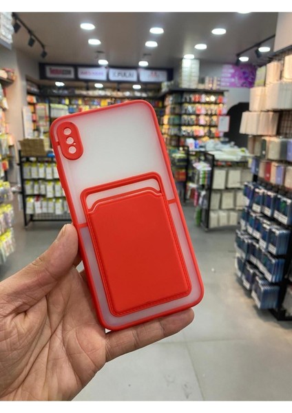 Apple iPhone Xs Max Kılıf Kredi Kartlıklı Silinebilir Arkası Mat Silikon Kenar Renkli modelleri