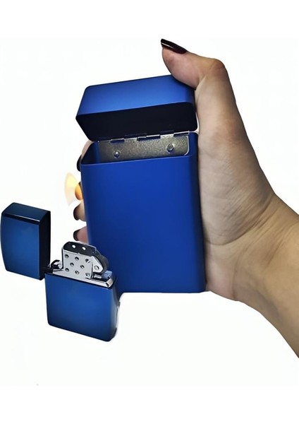 Kişiye Özel Metal Slim Kısa Sigara Kutusu Modeli Cakmak Set