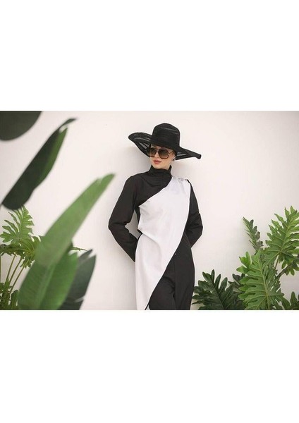 Ocean Beyaz Şeritli Tasarım Tesettür Tulum Mayo