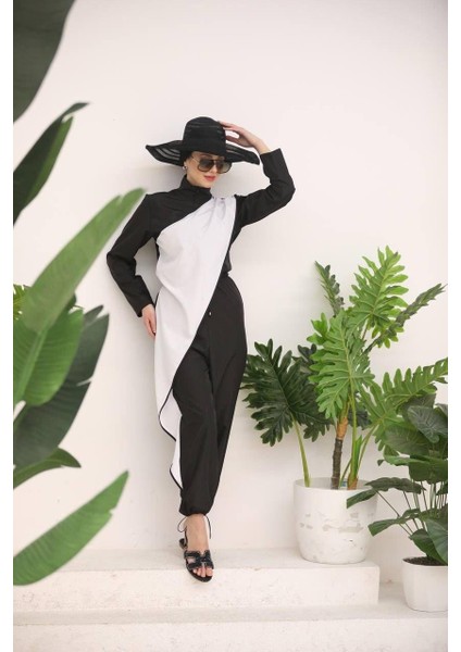 Ocean Beyaz Şeritli Tasarım Tesettür Tulum Mayo fırsatları