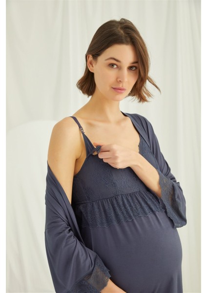 18432453 Kadın Lacivert Hamile Lohusa Seti Sabahlık Gecelik Pijama Takım fiyatları