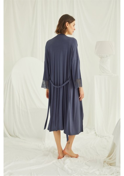 18210305 Kadın Lacivert Hamile Lohusa Seti Sabahlık Gecelik Pijama Takım modelleri