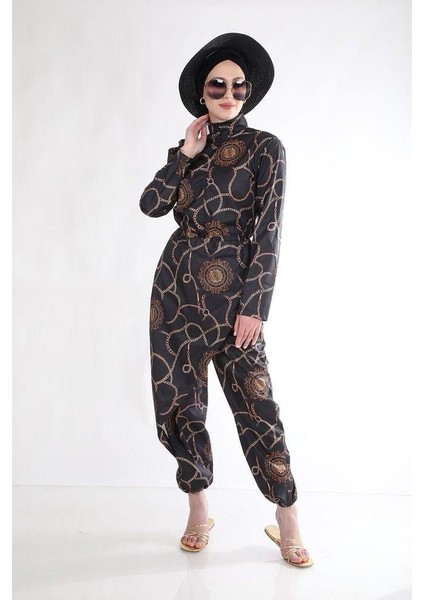 Zincir Desen Allerli Tasarım Tesettür Tulum Mayo