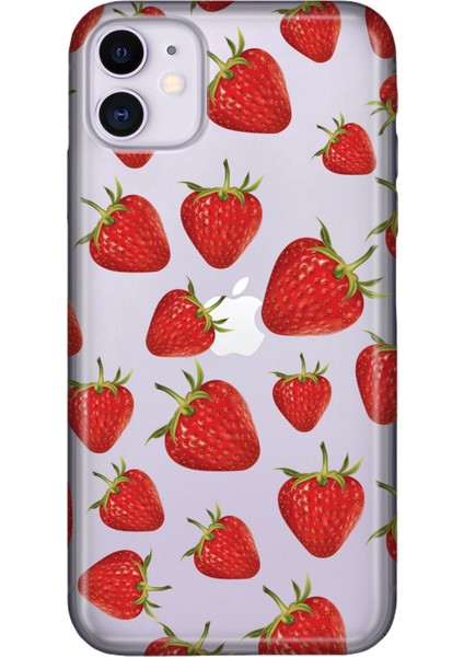 Iphone 11 Pure Modern Desenli Silikon Kılıf Çilek Motif