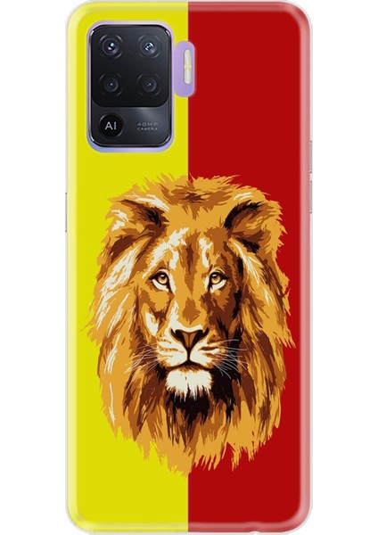 Oppo Reno 5 Lite Kılıf Pure Moderna Tasarım Silikon - Sarı Kırmızı Parçalı Aslan