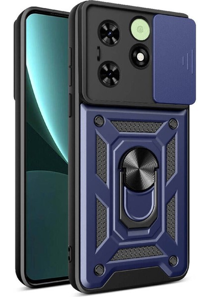 Tecno Spark Go 2024 Kılıf Mıknatıslı Araç Tutucu Yüzük ve Kapaklı Lens Korumalı Sürgülü Tank Kılıf