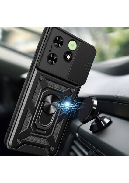 Tecno Spark Go 2024 Kılıf Mıknatıslı Araç Tutucu Yüzük ve Kapaklı Lens Korumalı Sürgülü Tank Kılıf modelleri