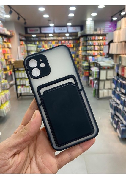 Apple iPhone 12 Kılıf Kredi Kartlıklı Silinebilir Arkası Mat Silikon Kenar Renkli
