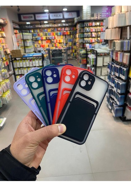 Apple iPhone 12 Kılıf Kredi Kartlıklı Silinebilir Arkası Mat Silikon Kenar Renkli