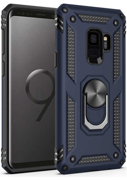 Samsung Galaxy S9 Kılıf Çift Katmanlı Polikarbon Koruma ve Manyetik Tutucu Stand Yüzük (Uyumlu)