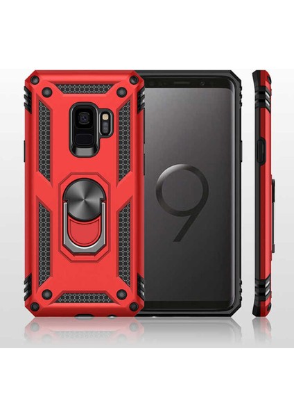 Samsung Galaxy S9 Kılıf Çift Katmanlı Polikarbon Koruma ve Manyetik Tutucu Stand Yüzük (Uyumlu)