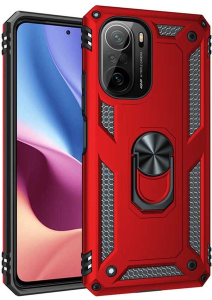Xiaomi Poco F3 Kılıf Çift Katmanlı Polikarbon Koruma ve Manyetik Tutucu Stand Yüzük