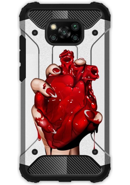 Xiaomi Poco X3 Uyumlu Kılıf Desenli Antishock Crash Kapak - Kanlı Kalp