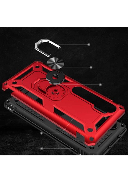 Xiaomi Mi Note 10 Kılıf Çift Katmanlı Polikarbon Koruma ve Manyetik Tutucu Stand Yüzük