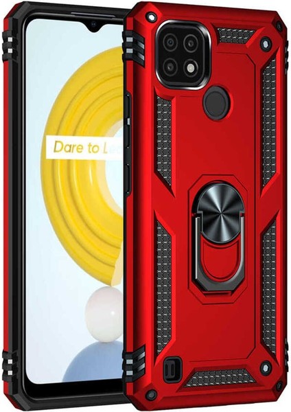 Realme C21 Kılıf Çift Katmanlı Polikarbon Koruma ve Manyetik Tutucu Stand Yüzük fiyatları
