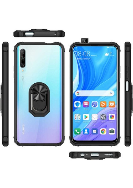 Huawei P Smart Pro 2019 Kılıf Anti-Shock Darbe Önleyici Renkli Kenarlar, Metal Yüzüklü Kılıf indirimleri