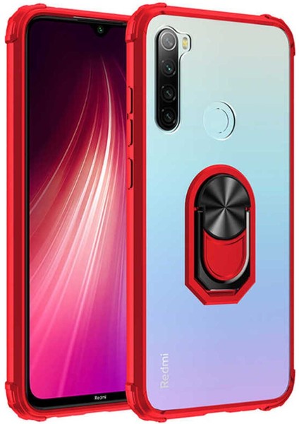 Xiaomi Redmi Note 8 Kılıf Anti-Shock Darbe Önleyici Renkli Kenarlar, Metal Yüzüklü Kılıf