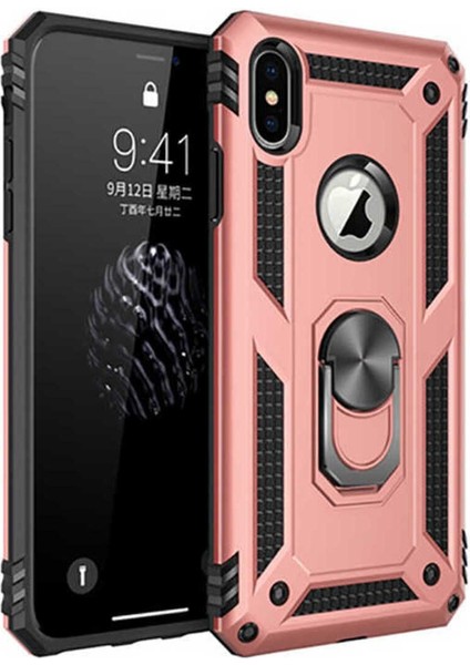 Apple iPhone Xs Max 6.5 Kılıf Çift Katmanlı Polikarbon Koruma ve Manyetik Tutucu Stand Yüzük
