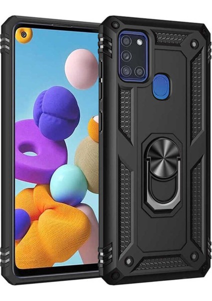 Samsung Galaxy A21S Kılıf Çift Katmanlı Polikarbon Koruma ve Manyetik Tutucu Stand Yüzük (Uyumlu)