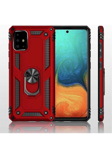 Samsung Galaxy A71 Uyumlu Kılıf Çift Katmanlı Polikarbon Koruma ve Manyetik Tutucu Stand Yüzük